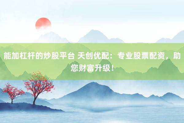 能加杠杆的炒股平台 天创优配：专业股票配资，助您财富升级！